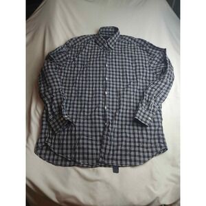 Hathaway Platinum Mens XL Blue Plaid Button Down Shirt Made in Italy 100% Cotton